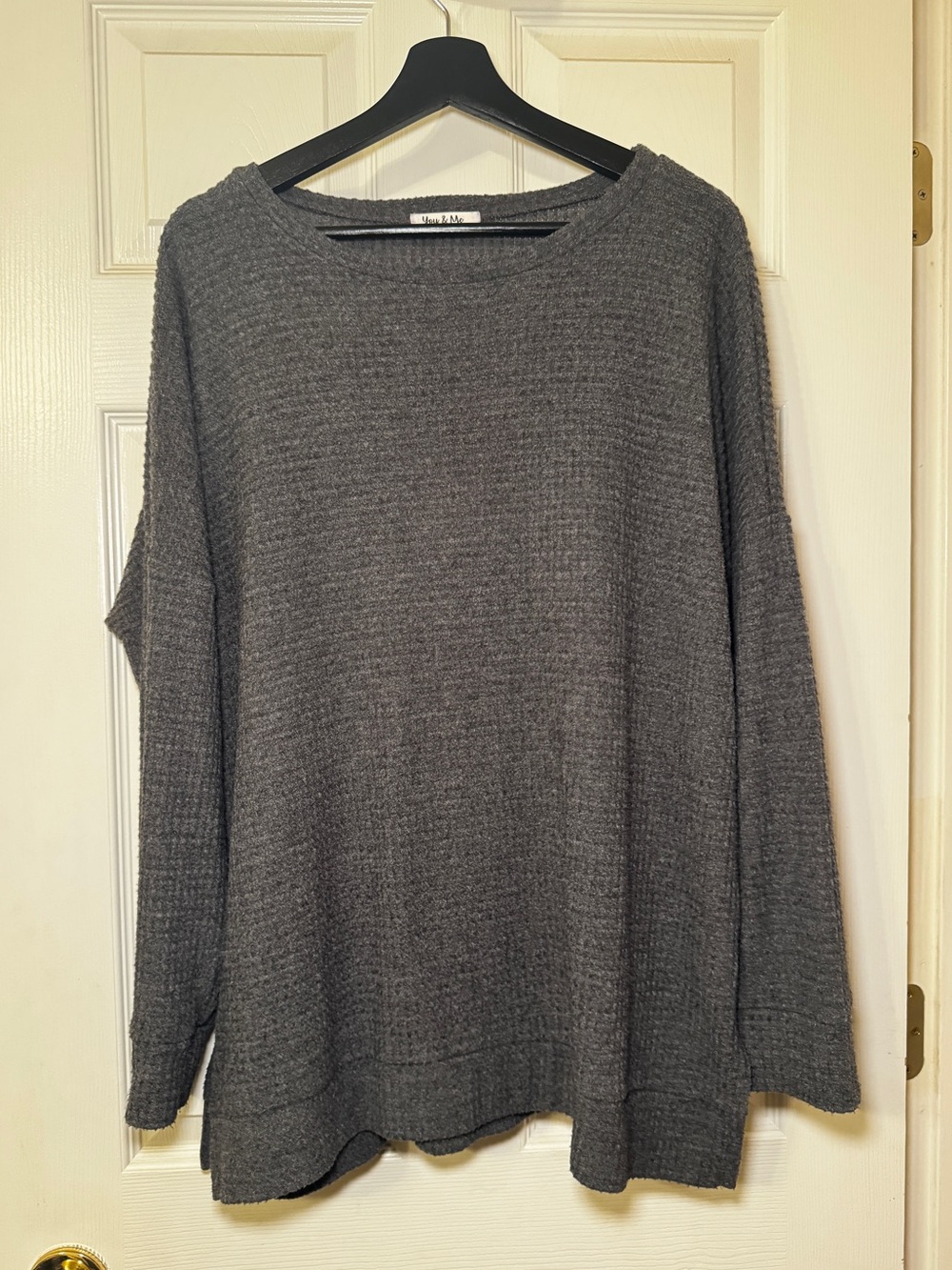 You & Me Women’s Plus Size 1X Charcoal Waffle Knit Top